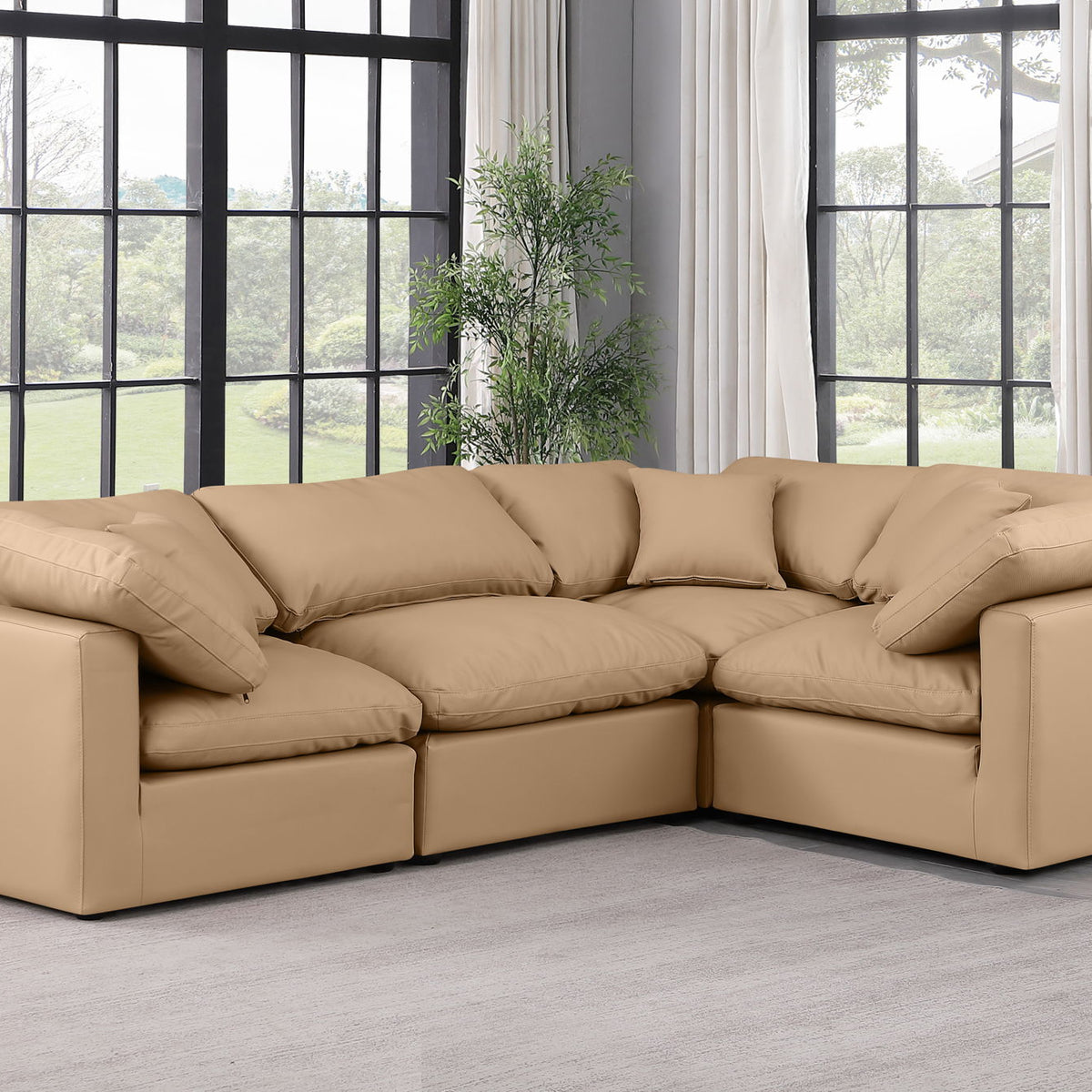 Indulge - Faux Leather 4 Piece Modular Corner Sectional - Tan