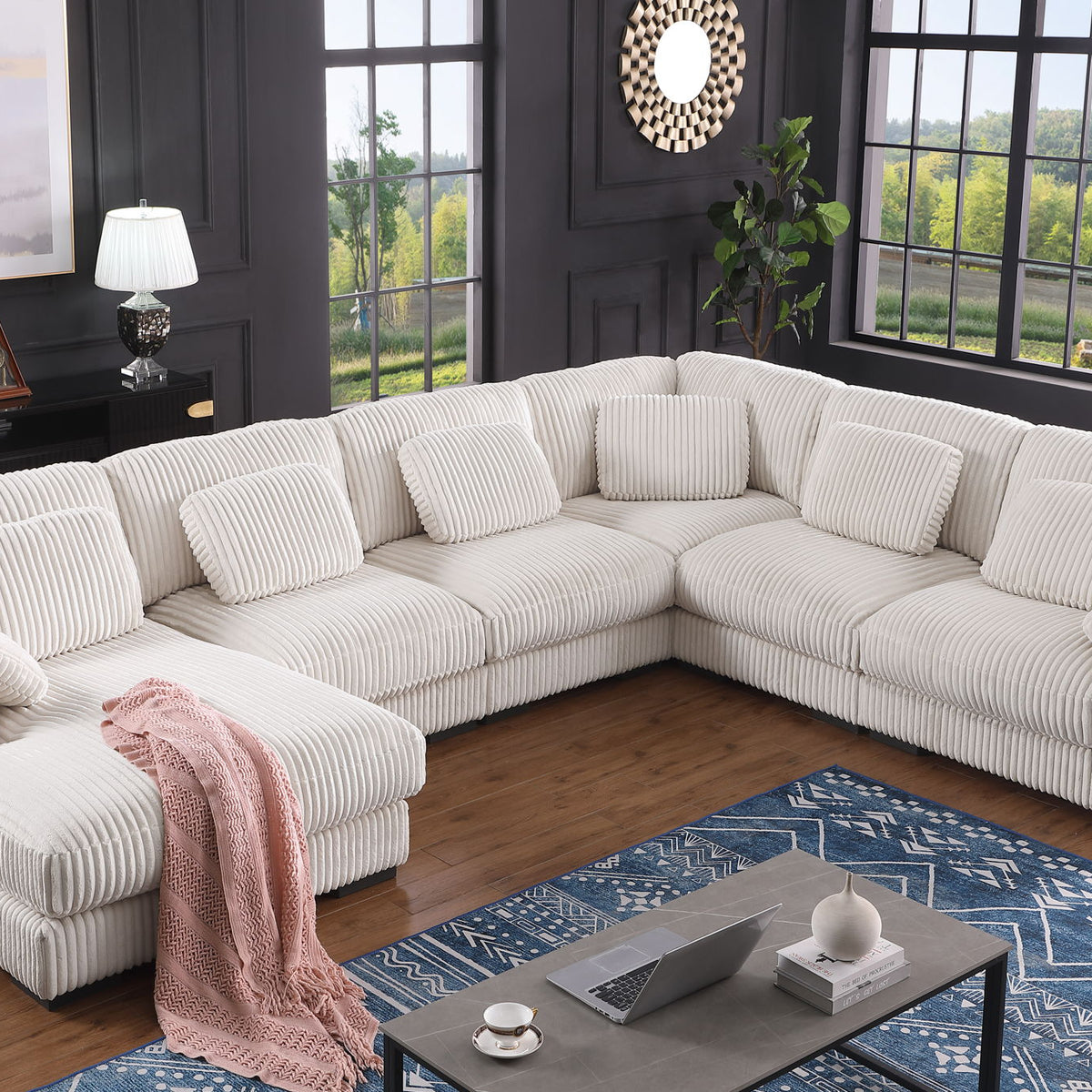 Nadine - Corduroy Modular Corner Sectional Sofa With Left Facing Chaise