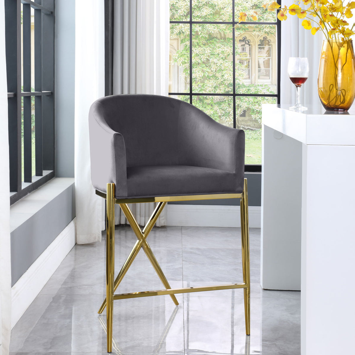 Xavier - Counter Stool with Gold Legs