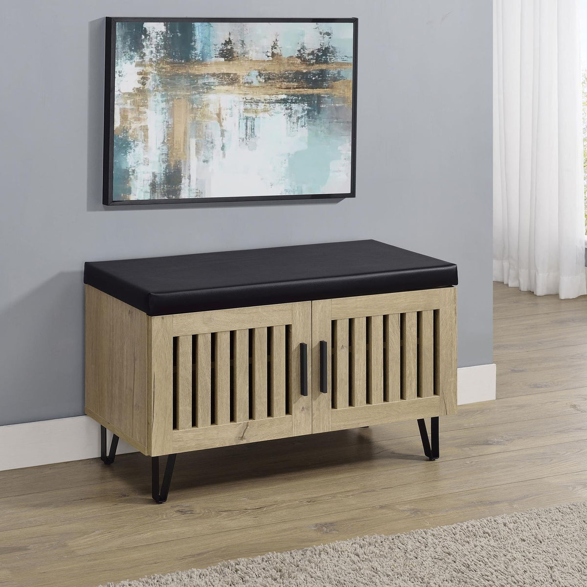 Brixton 2-door Padded Entryway Shoe Storage Bench White Oak