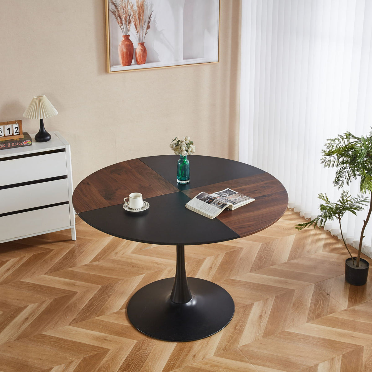 Tulip Round Dining Table, Office Table, Coffee Table - Brown