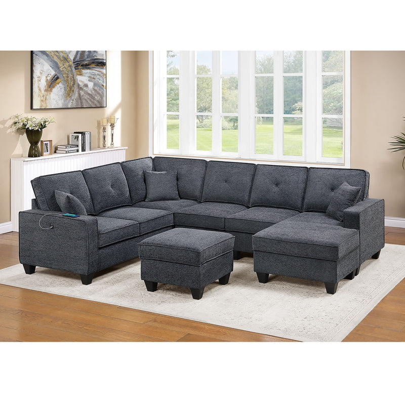 5 Piece Sectional Set With USB Port And Ottoman