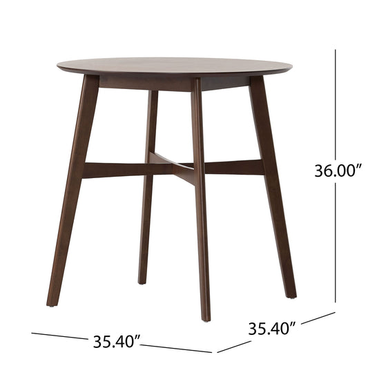 Round Counter Height Dining Table With Thick Rubberwood Legs And Support Beams - Walnut