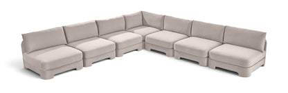 Light gray armless velvet sectional sofa with ottoman-style seats, 7-piece set