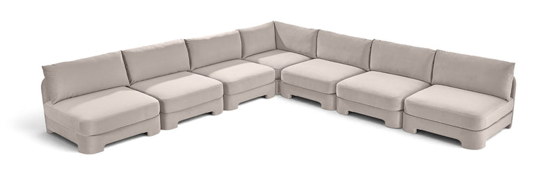 Light gray armless velvet sectional sofa with ottoman-style seats, 7-piece set