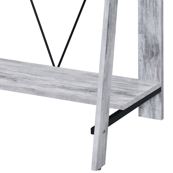 Light wood writing desk leg and lower shelf with angled X-brace support