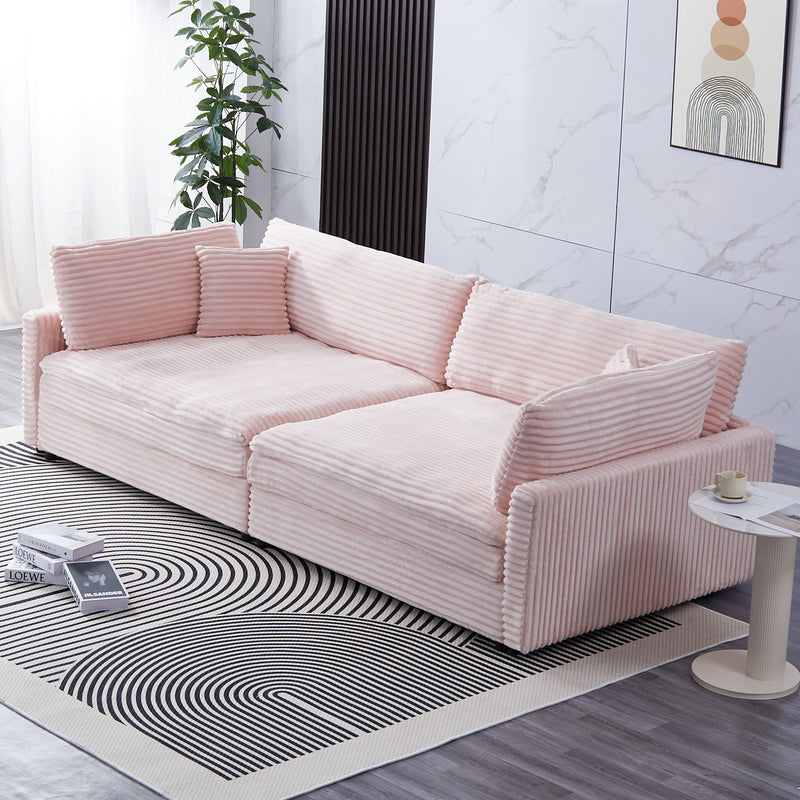 Elegant Corduroy Sofa With Throw Pillows And Backrests
