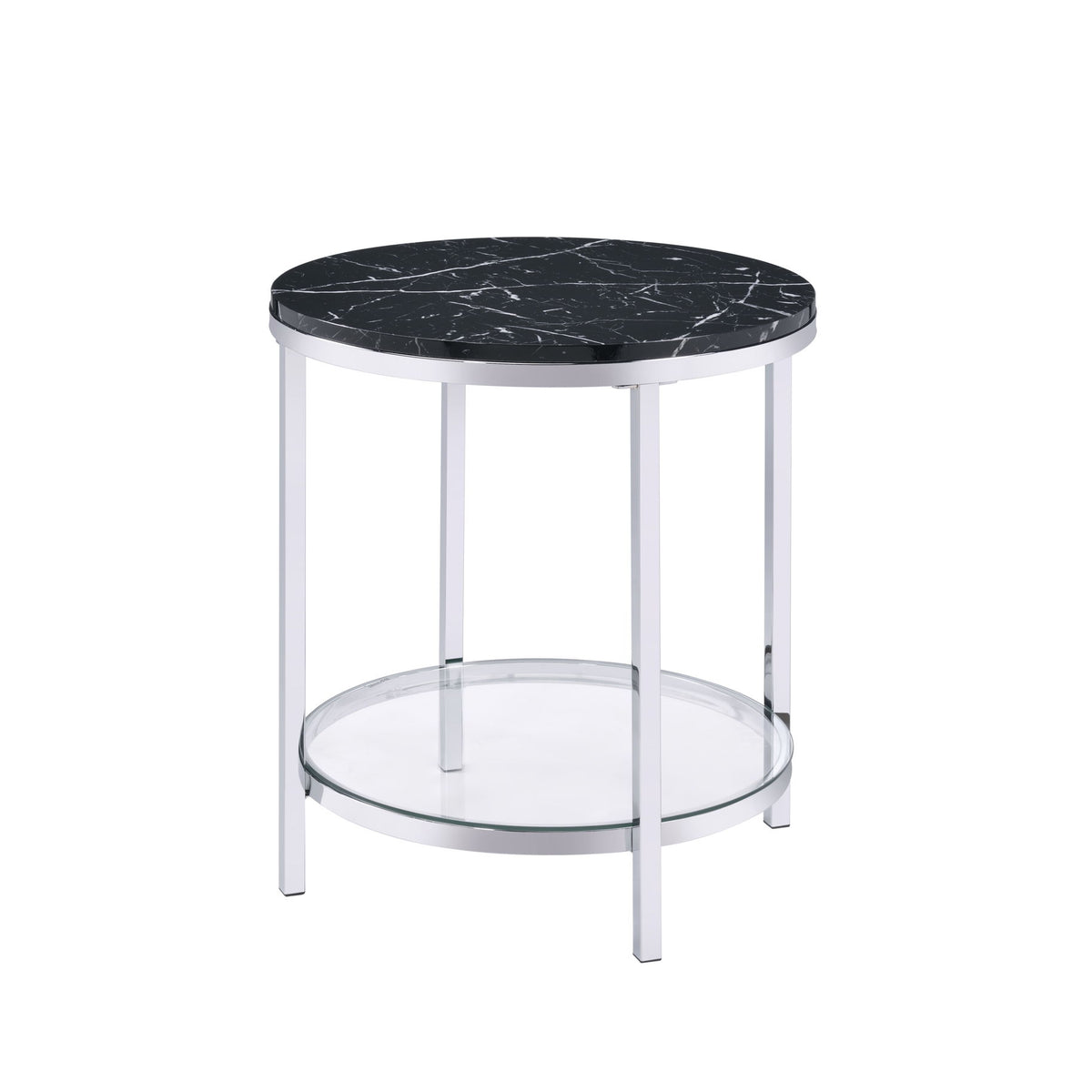Virlana - Faux Marble Top End Table - Black / Chrome