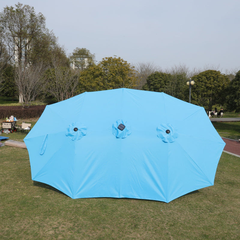 Double- Sided Outdoor Market Umbrella With Lights And Base