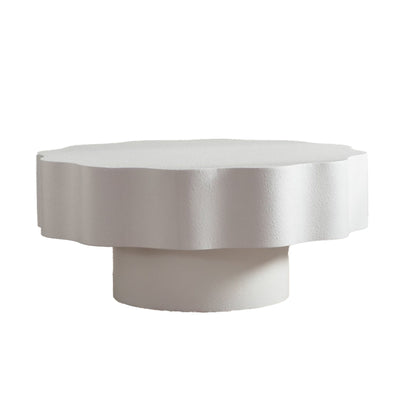 White scalloped round coffee table with pedestal base