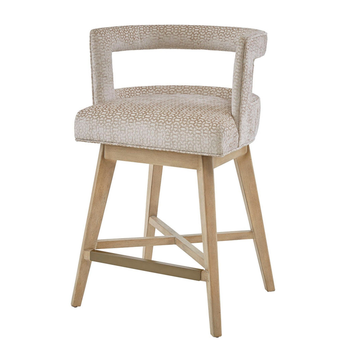 Contemporary Design Swivel Counter Stool With Low Back Support Polyester And Solid Wood - Cream