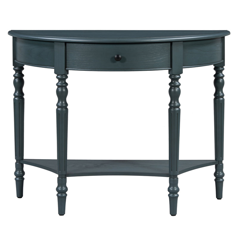 Half Moon Console Table With Drawer & Shelf