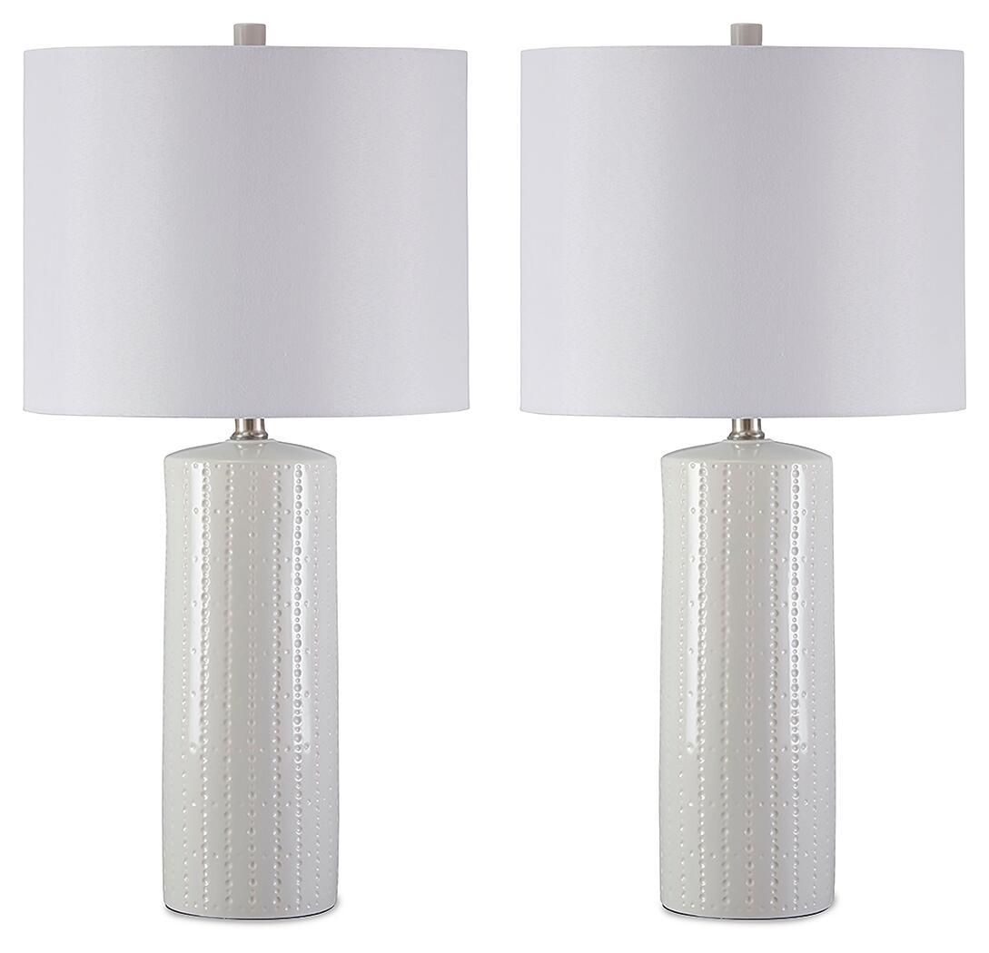 Ceramic table lamp set of 2 with white drum shades and textured ivory bodies