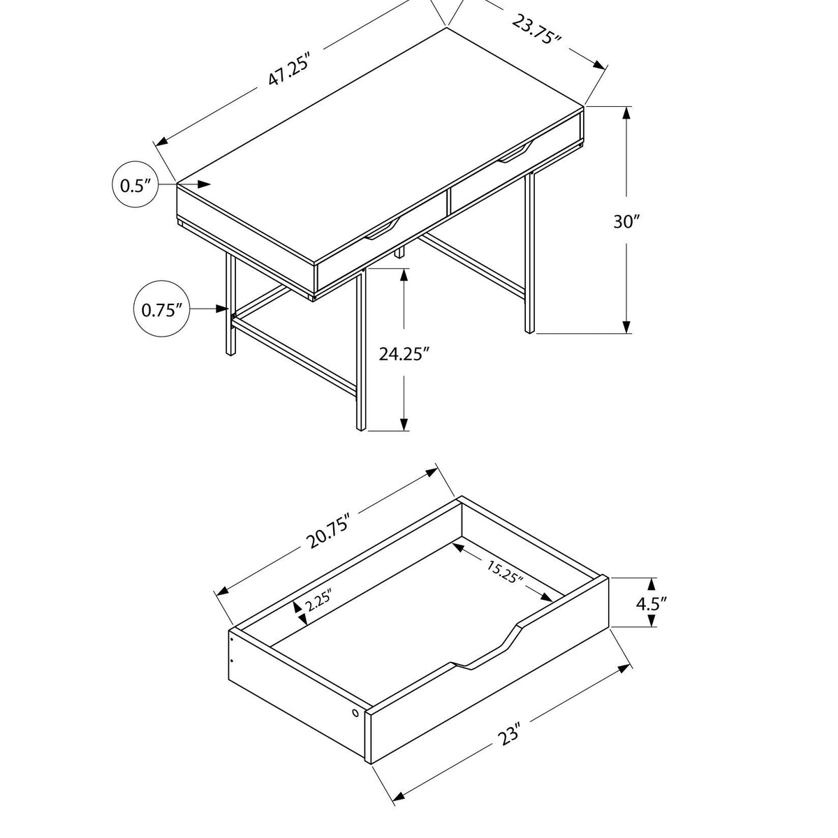 Computer Desk For Home Office, Laptop, Storage Drawers, Contemporary & Modern
