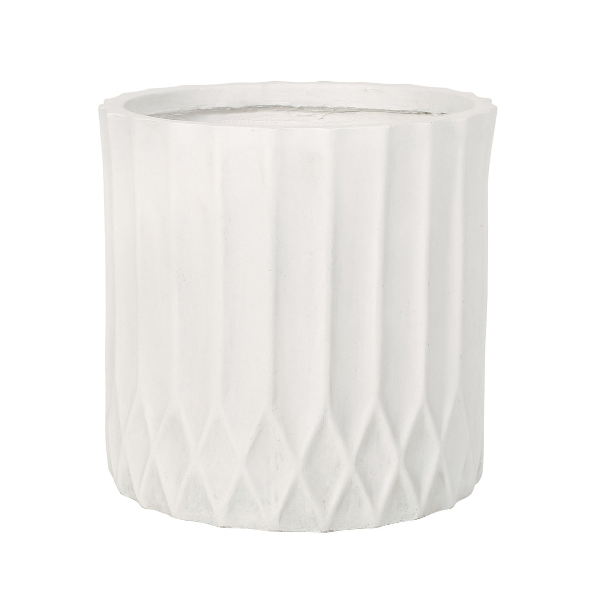 Antique white planter with subtle vertical and diamond pleated sides