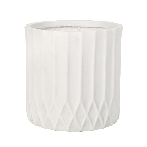 Antique white planter with subtle vertical and diamond pleated sides