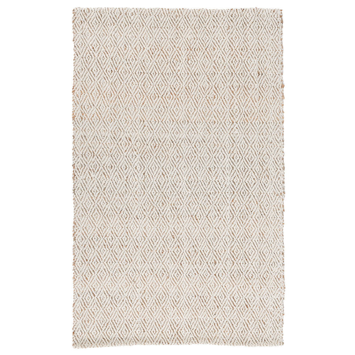Tomar natural rug showing an allover diamond motif with short fringes along the sides