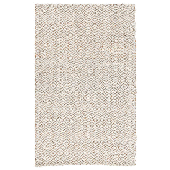Tomar natural rug showing an allover diamond motif with short fringes along the sides