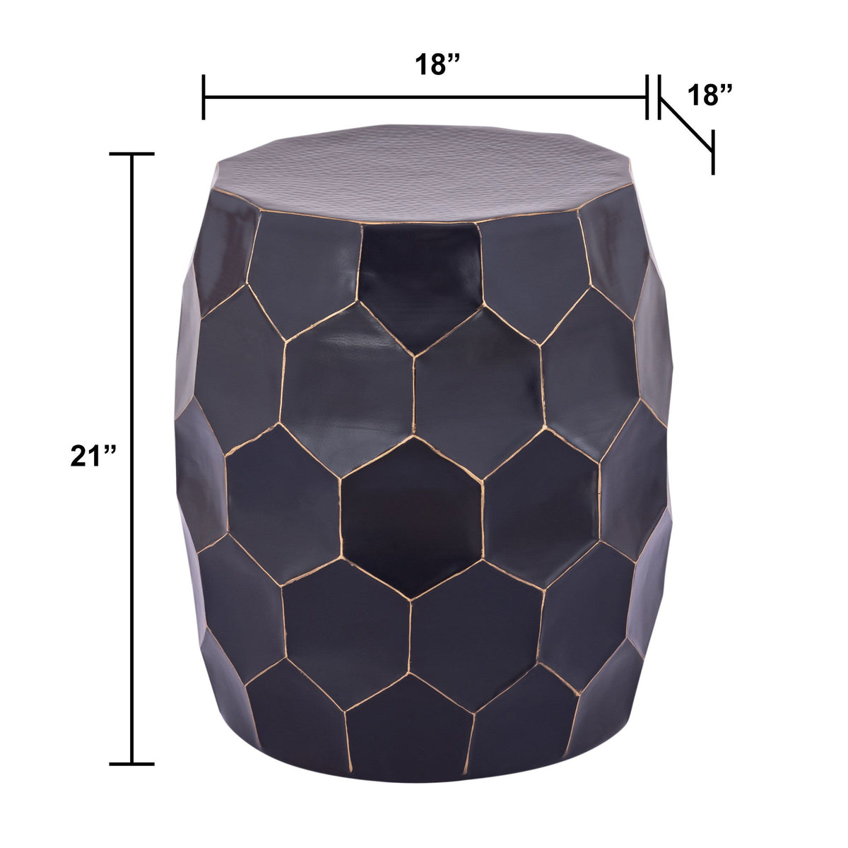 Round end table 21in H x 18in dia, dark hex pattern, textured top