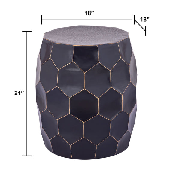 Round end table 21in H x 18in dia, dark hex pattern, textured top
