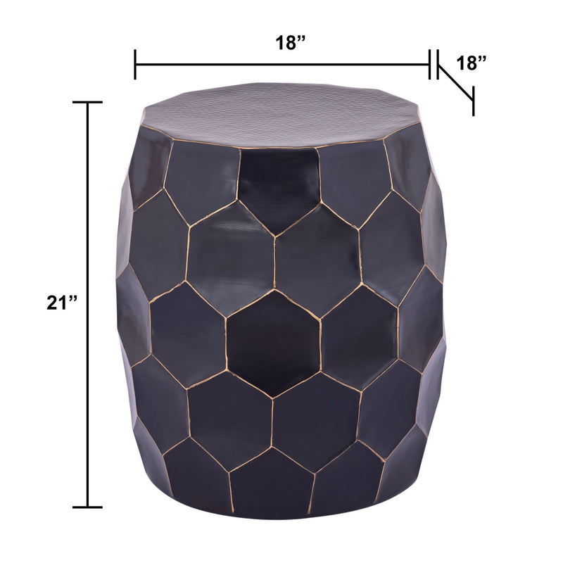 Round end table 21in H x 18in dia, dark hex pattern, textured top