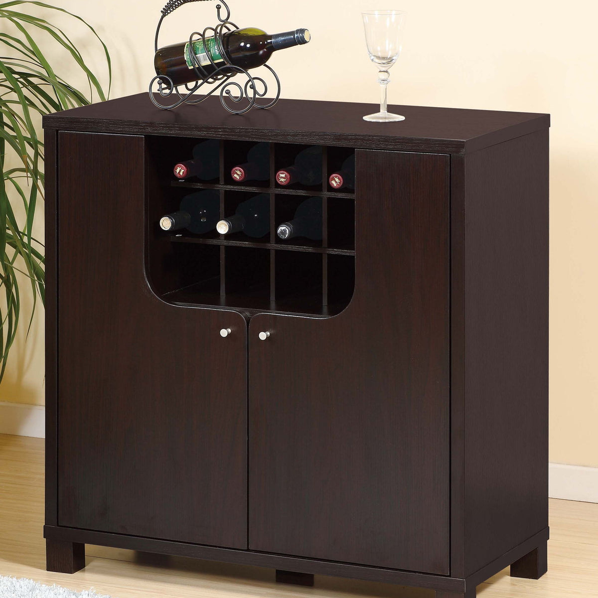 Wine Cabinet With Two Doors Removeable Wine Bottle Rack Metal Wine Glass Racks Four Shelves - Red Cocoa