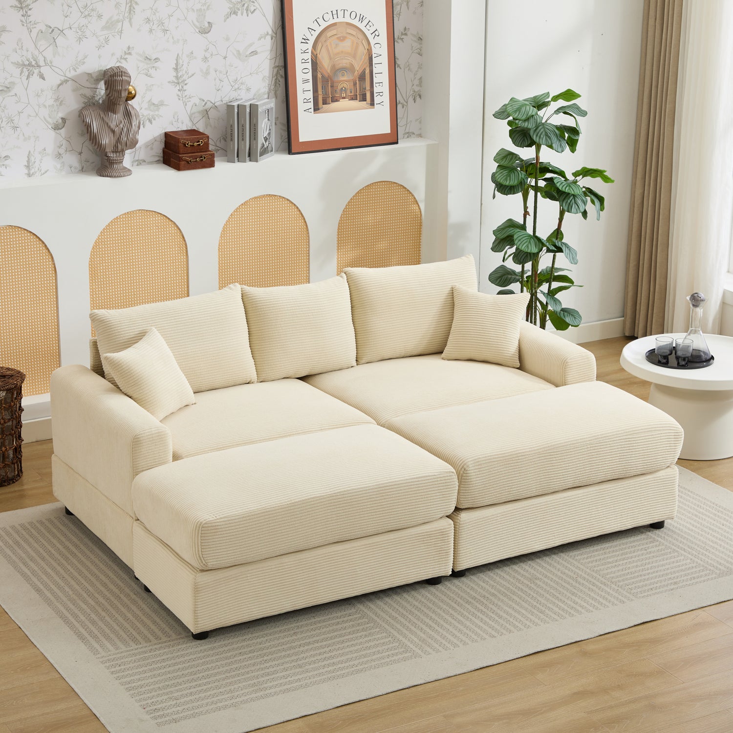 Modern Sectional Couch , 2 Pieces Corduroy Couch Cushion Covers , Soft Stretch Sofa Slipcovers with 2pcs Pillows