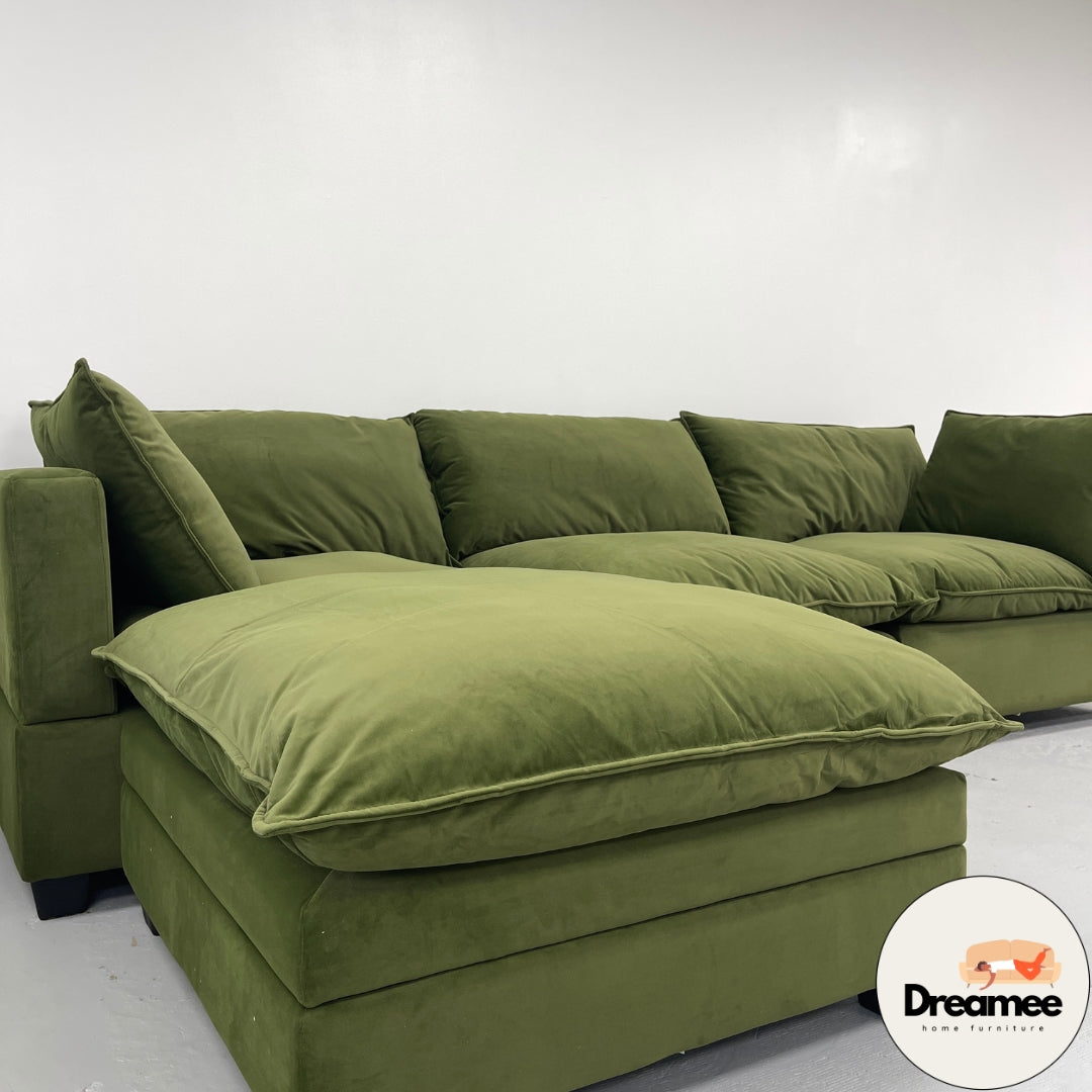 Olive Green Velvet Cloud Sectional