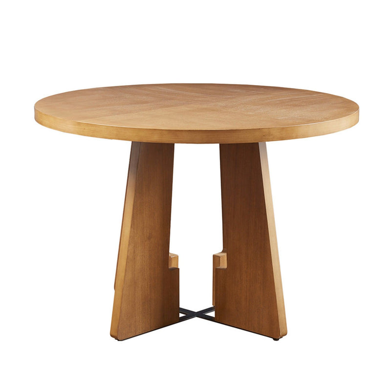 Modern Round Dining Table With Pecan Wood Veneer - Walnut