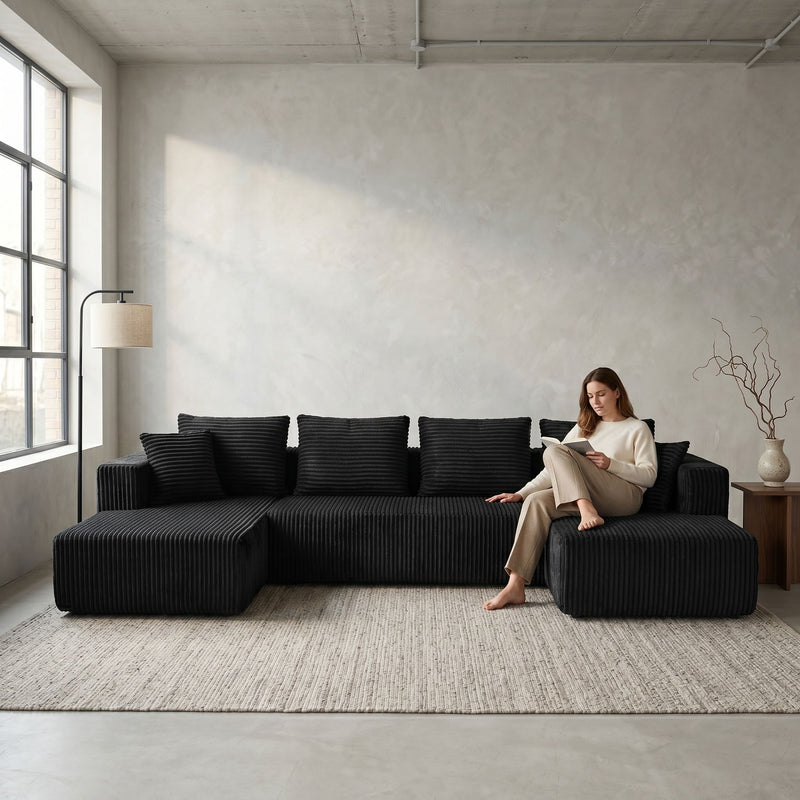 U-Shaped Modular Sectional Sofa With Double Chaise, Oversized Deep Seat For Living Room