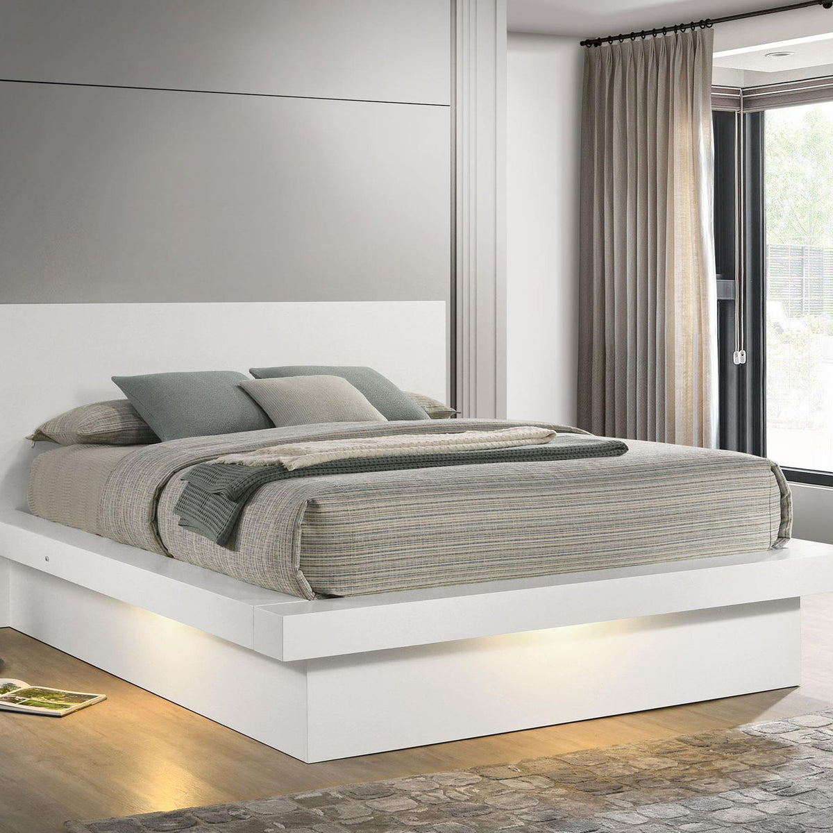 Jessica Wood Queen LED Panel Bed Snow White