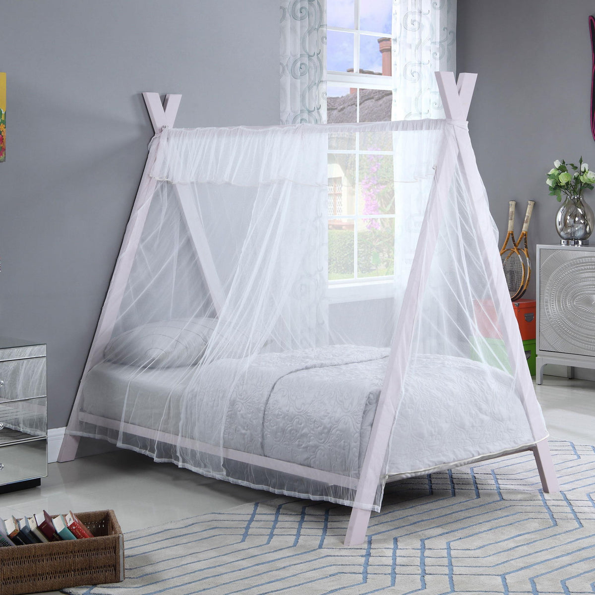 Fultonville Metal Twin Tent Bed with 7-inch Mattress Pink