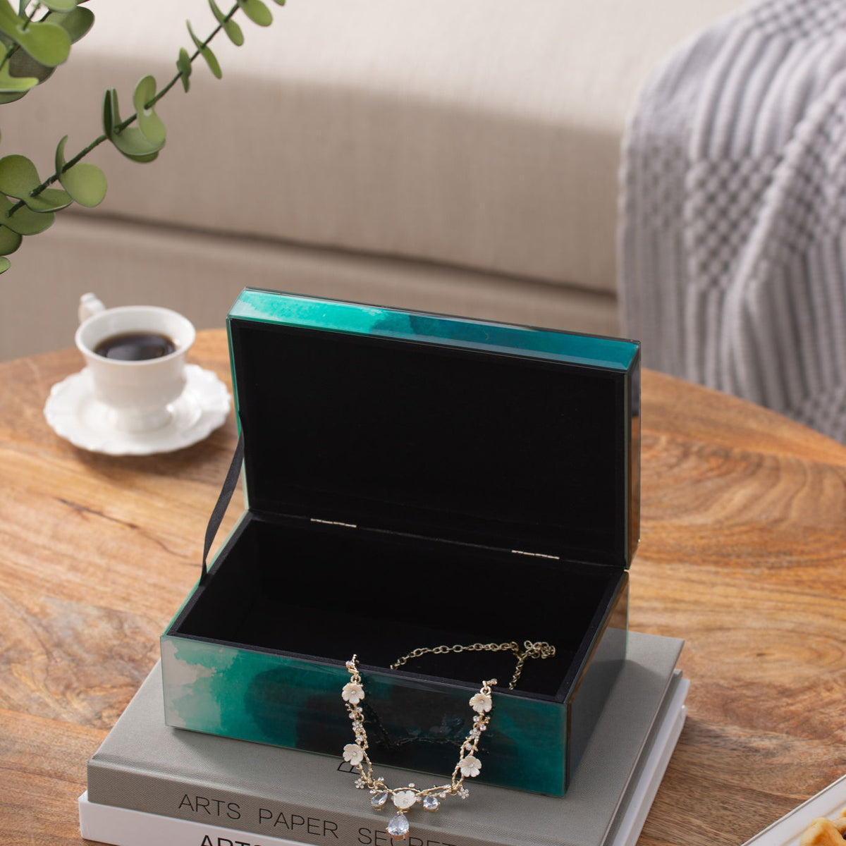 Bethany - Aqua Jewelry Box, Stackable Decorative Storage Boxes & Lids