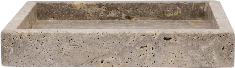 Light-gray marble tray with speckled surface and rectangular raised rim
