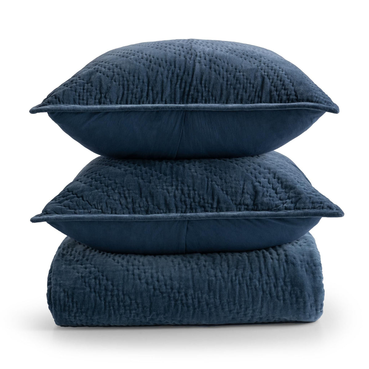 Navy velvet decorative pillow set, three-piece plush stack