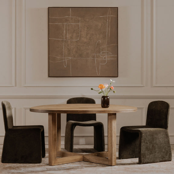 Framed light brown canvas wall art with white abstract doodle lines and geometric forms