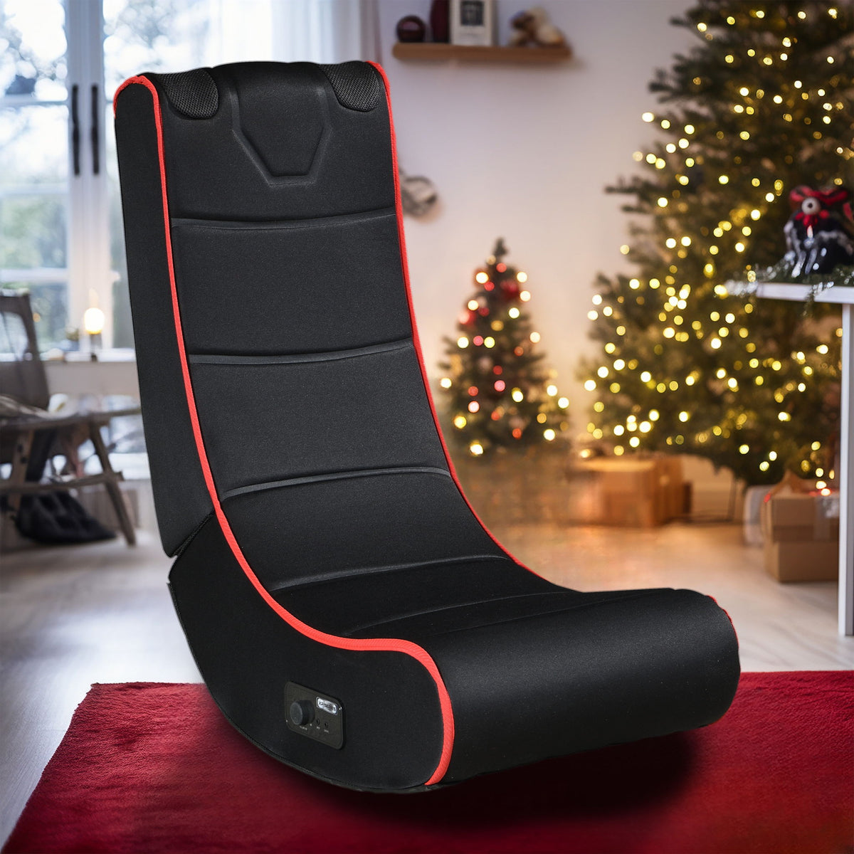 Foldable Gaming Chair With Onboard Speakers, Bluetooth Connection - Black / Red