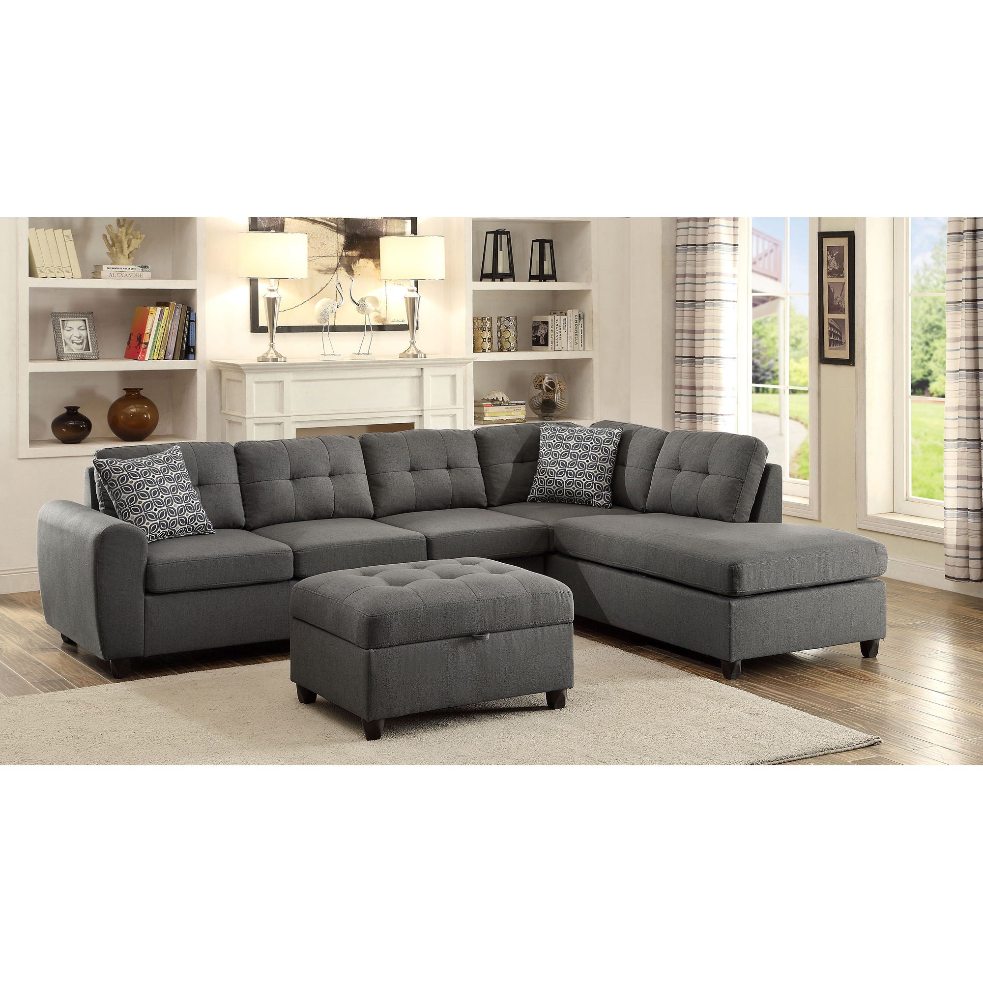 Balta - Button Tufted Sectional With Removable Cushion Upholstered Sofa - Gray