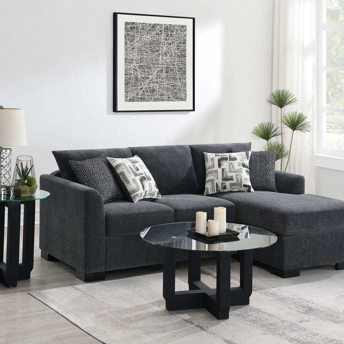 Storey Upholstered Sleeper Sectional Chaise Sofa Dark Grey