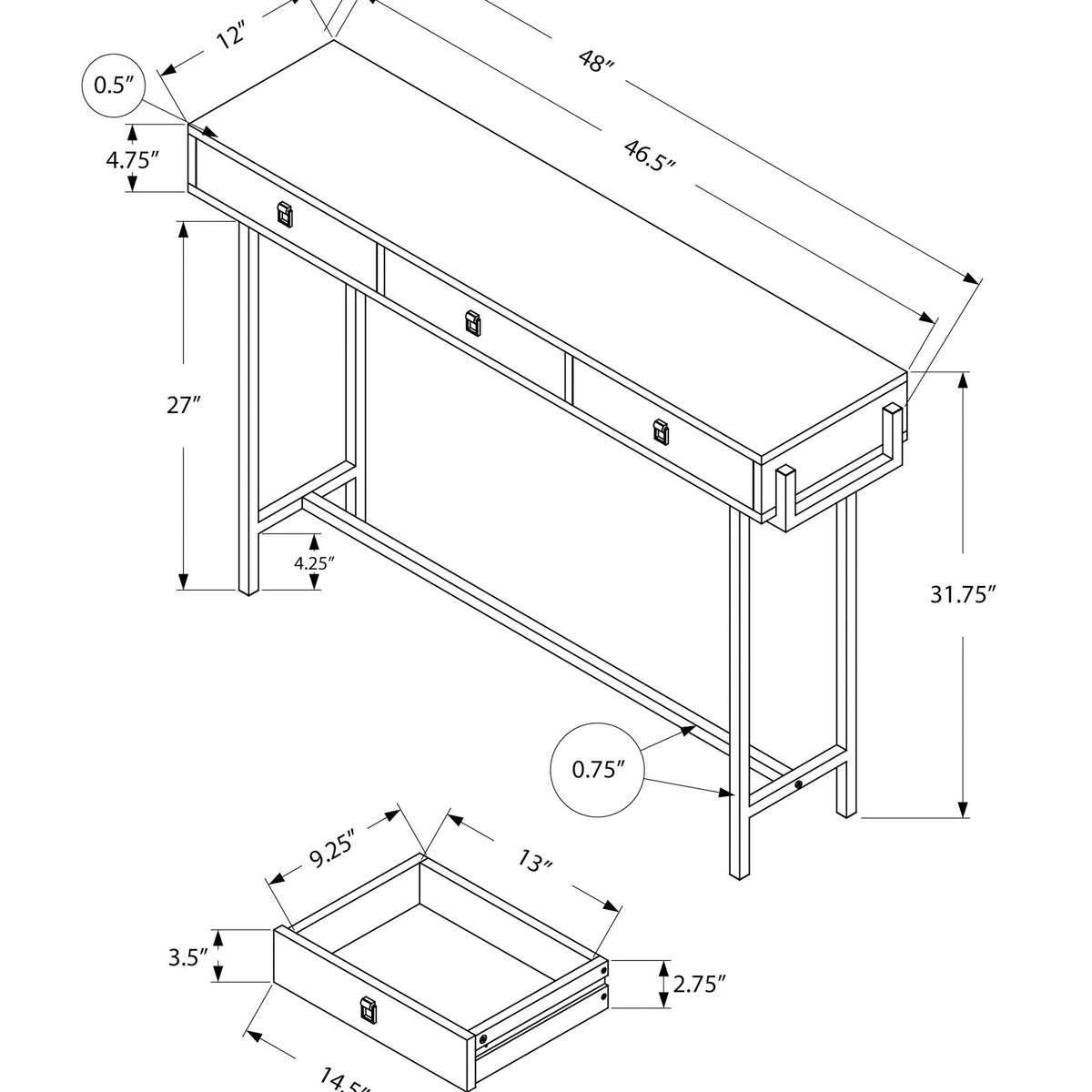 Accent Console Table For Entryway, Storage Drawer, Contemporary & Modern