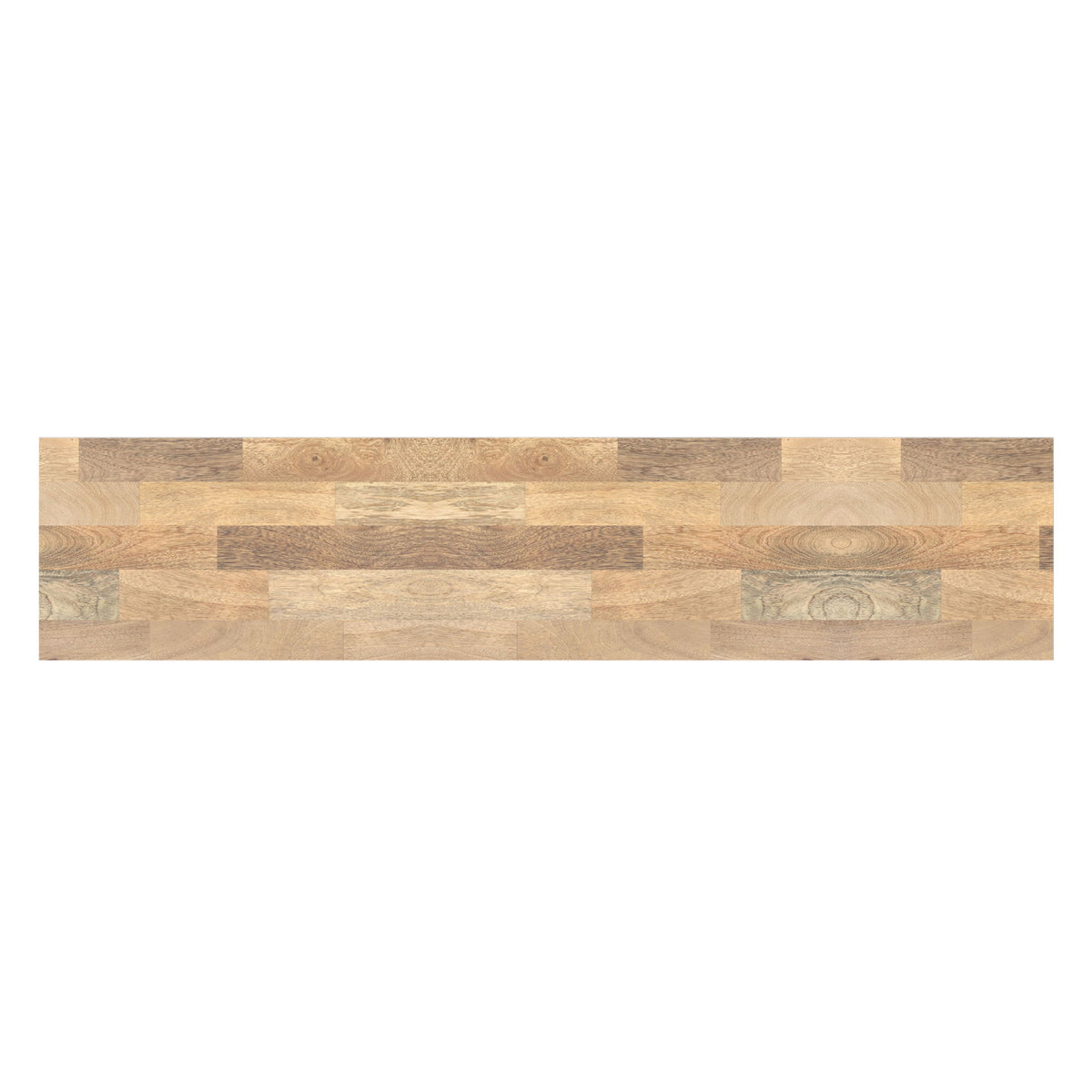 Wood top surface detail with patchwork blocks and subtle grain texture