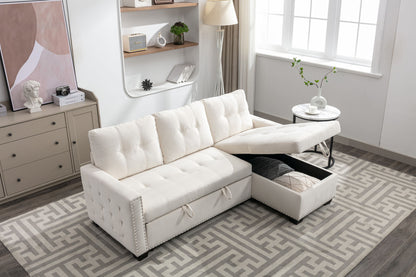 Reversible Sectional Storage Sleeper Sofa Bed, L-Shape 2 Seat Sectional Chaise With Storage, Skin-Feeling Fabric