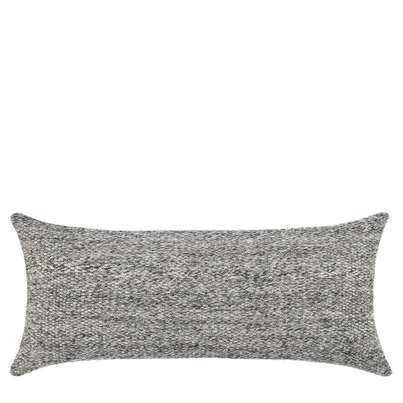 Dark gray speckled rectangular lumbar pillow with woven texture