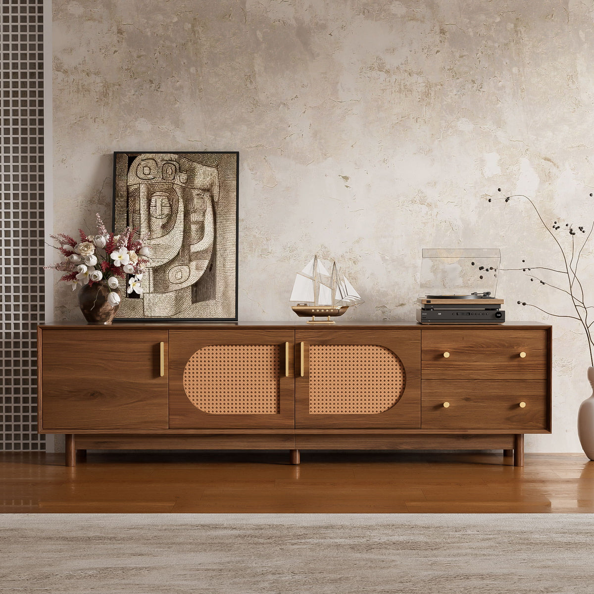 70" TV Stand With Beveled Edge Design - Brown