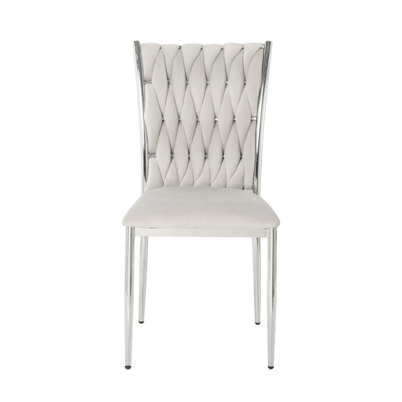 Ivory tufted dining chair with diamond-stitch back and chrome legs