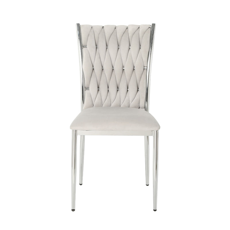Ivory tufted dining chair with diamond-stitch back and chrome legs