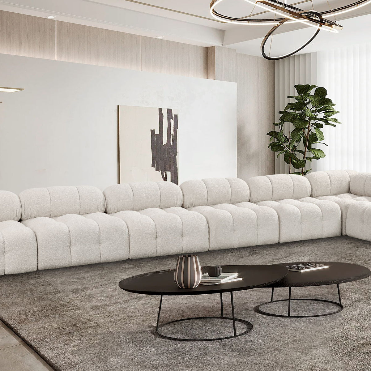 Ames - 7 Piece Boucle Fabric Modular L-Shaped Sectional