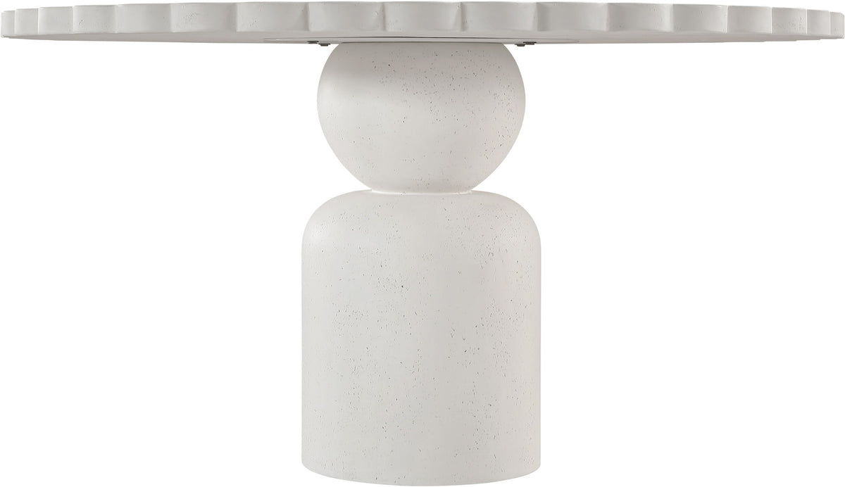 Round scalloped top indoor/outdoor table with white pedestal support