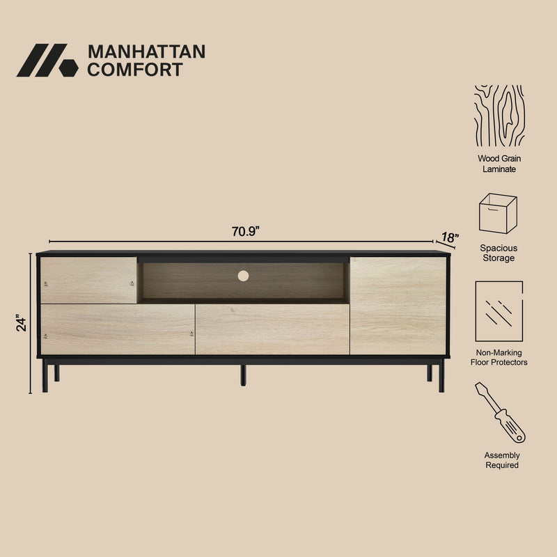Arvon - 71" TV Stand With Metal Legs - Black and Natural