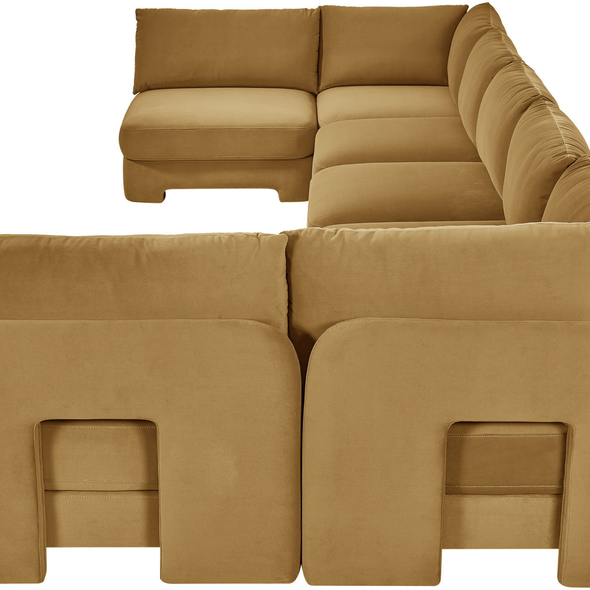 Tan velvet armless U-shaped sectional sofa, 7-piece set